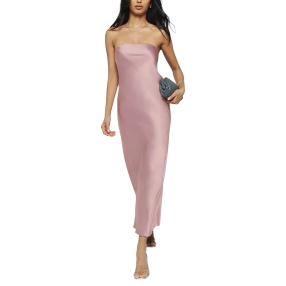 NWT REFORMATION Joana Strapless Silk Midi Dress. Size Small